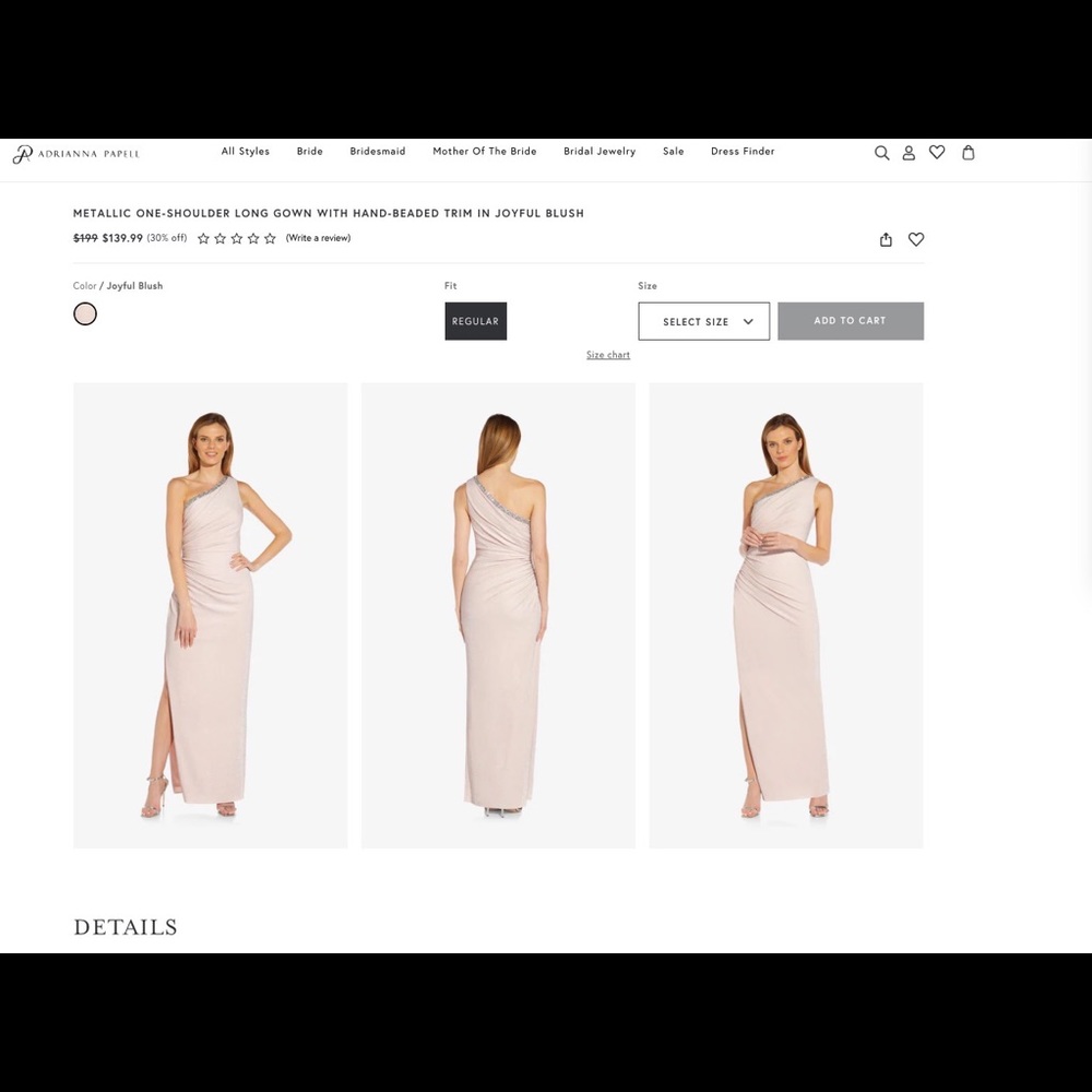 METALLIC ONE-SHOULDER LONG GOWN WITH HAND-BEADED TRIM IN JOYFUL BLUSH (size4)